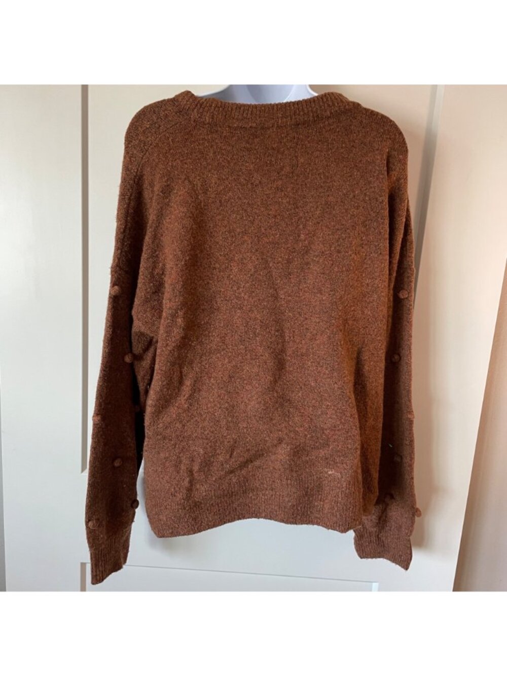 Madewell Brown Pom-Pom Textured Knit Sweater Large Acrylic Merino Wool Blend - Picture 4 of 10